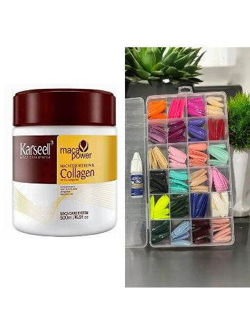 KARSEEL Hair Mask + 576 Nails Box + Glue – 3 in 1 Beauty Care Deal